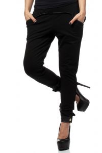 Czarne Dresowe Spodnie z Detalami z Eco - skóry