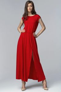 Czerwona Maxi Sukienka z Długim Rozporkiem