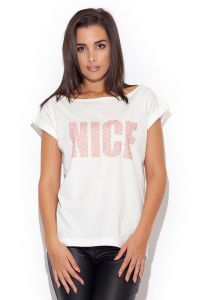 Biały T-shirt z Różowym Printem NICE