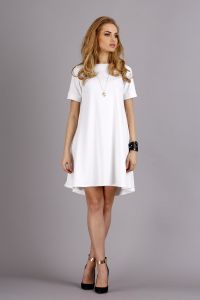 Biała Klasyczna Trapezowa Sukienka