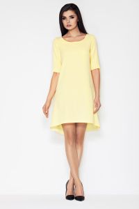 Żółta Koktajlowa Sukienka z Asymetrycznym Dołem