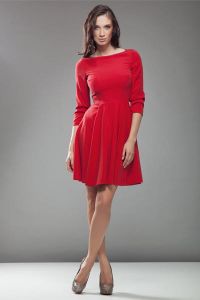 Czerwona Klasyczna Wizytowa Sukienka z Szerokim Dołem