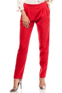 Czerwone Casualowe Spodnie z Zakładkami