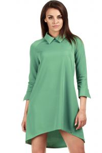 Zielona Asymetryczna Sukienka z Kołnierzykiem