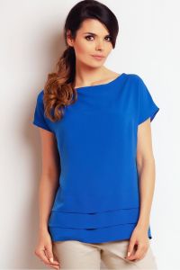 Niebieska Elegancka Bluzka z Poziomymi Zakładkami