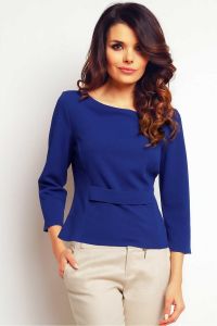 Niebieska Elegancka  Kobieca Bluzka z Rękawem 7/8