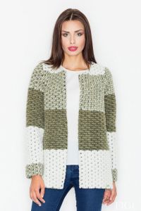 Szykowny Zielony Wełniany Sweter bez Zapięcia